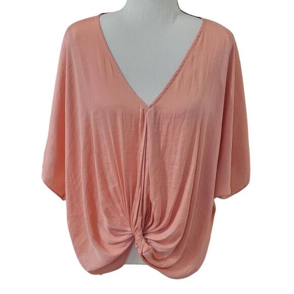 Jennifer Lopez Vneck Twist Front Blush Blouse Sz M - Picture 1 of 5